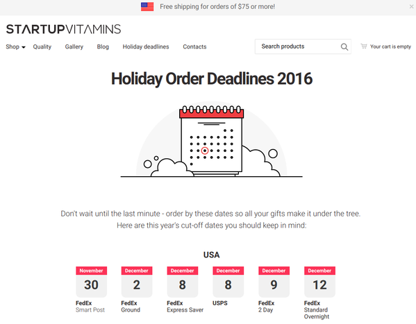 Startup Vitamin holiday countdown calendar | Shopify Retail blog